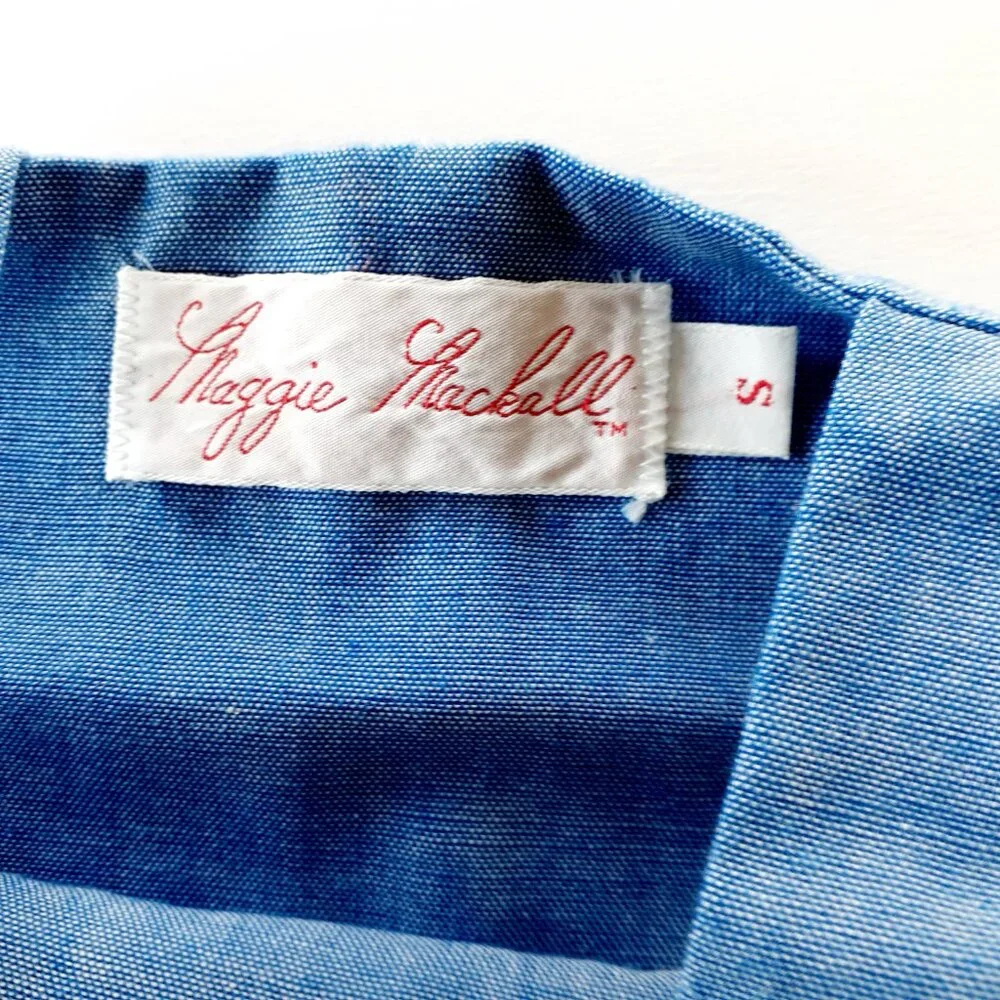 Vintage Girls Romper Overall Chambray Ruffle Maggie Mackall Blue Small 6 Months
